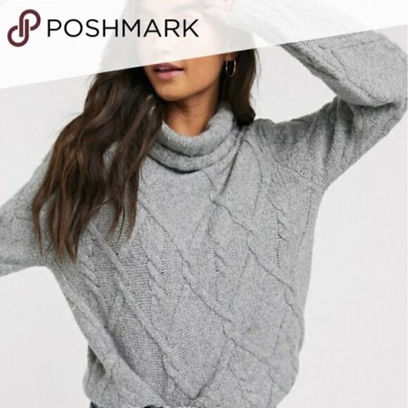 Hollister Tops - Hollister Baby Blue Cropped Cable Knit Turtleneck Sweater SIZE XS